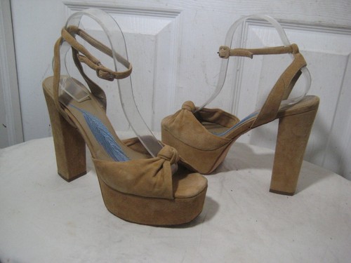 Brian Atwood B-GABBY Tan Suede Leather Platform Heel Sandals Women's Size 9 M - Picture 5 of 24