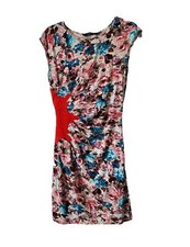 Ark & Co Floral Print Knit Dress Cap Sleeve Sz S Knee Length Multicolor Side Zip