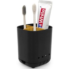 Toothbrush Holder with Bamboo Divider,Detachable for Easy Cleaning Black