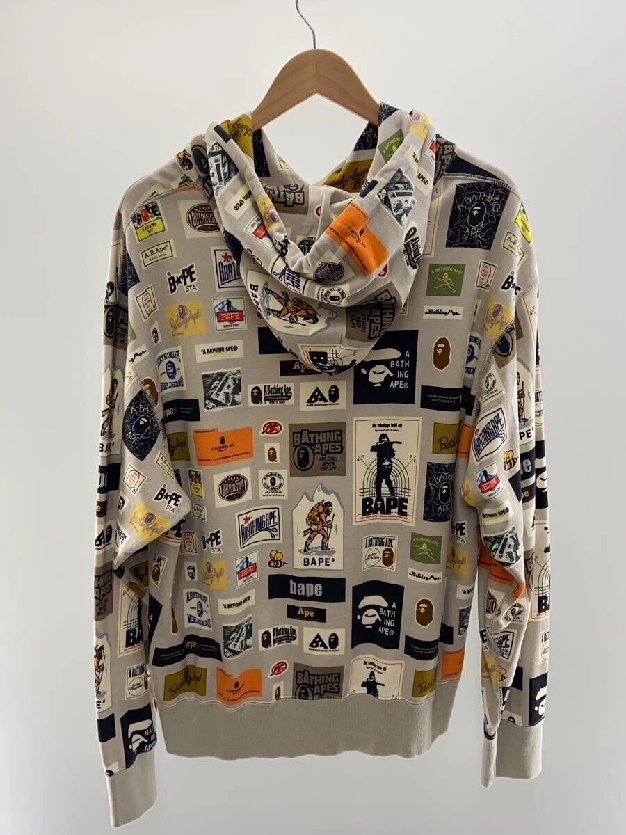 A BATHING APE (BAPE) Felpa con cappuccio BAPE A Bathing Ape L grigia modello all over cotone #ED AZA