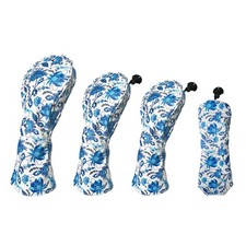 Andux 4-Piece Set Blue And White Porcelain Pattern Pu Golf Wooden Club Head Cov_