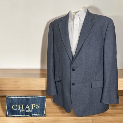 Chaps Sport Coat Mens 46R Blue Solid Polyester Two Buttons