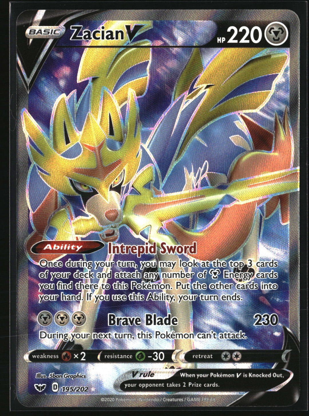 Zacian V (Full Art) Ultra Rare SWSH01: Sword & Shield Base Set 195/202 NM