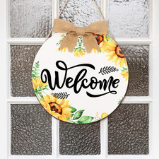 12 X 12 Inch Sunflower Welcome Sign for Front Door, round Wooden Large Summer Ha