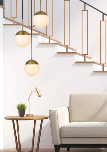 Living District Eclipse 18" Pendant Frosted White Shade In Satin Gold - Picture 9 of 9