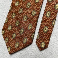 Joseph Abboud Men Silk Tie Rust Gold Geometric Medallion Made in USA 4 Inch Wide