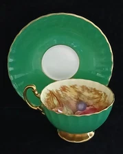 Aynsley English Bone China Green Orchard Fruit Teacup and Saucer Set D. Jones