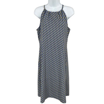 J.McLaughlin Halter Dress Womens Sz M Blue Floral Geometric Preppy Travel Resort