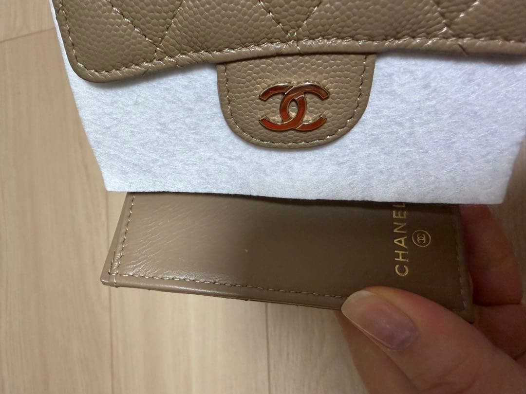 CHANEL Wallet Caviar Skin Beige Tri-Fold Champagne Gold Box & Extras thumbnail 3