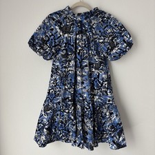 Kate Spade Dress Women's XS Blue Scenic Stroll Tie Back Puff Sleeve Tiered Mini