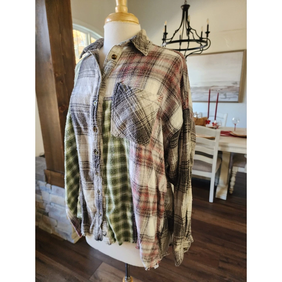 Camisa de franela a cuadros con retazos BDG Urban Outfitters de gran tamaño desgastada para mujer M Foto 3 de 4