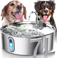 Large Dog Water Fountain 7L Stainless Steel Automatic Dispenser with Filtration