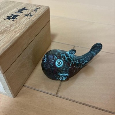 Watanabe Keiaki Copper Bookend Fugu Figurine Takaoka Craft  Without Box
