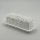 Vintage Milk Glass Grape & Leaf Full Size Butter Dish w Lid and Tray