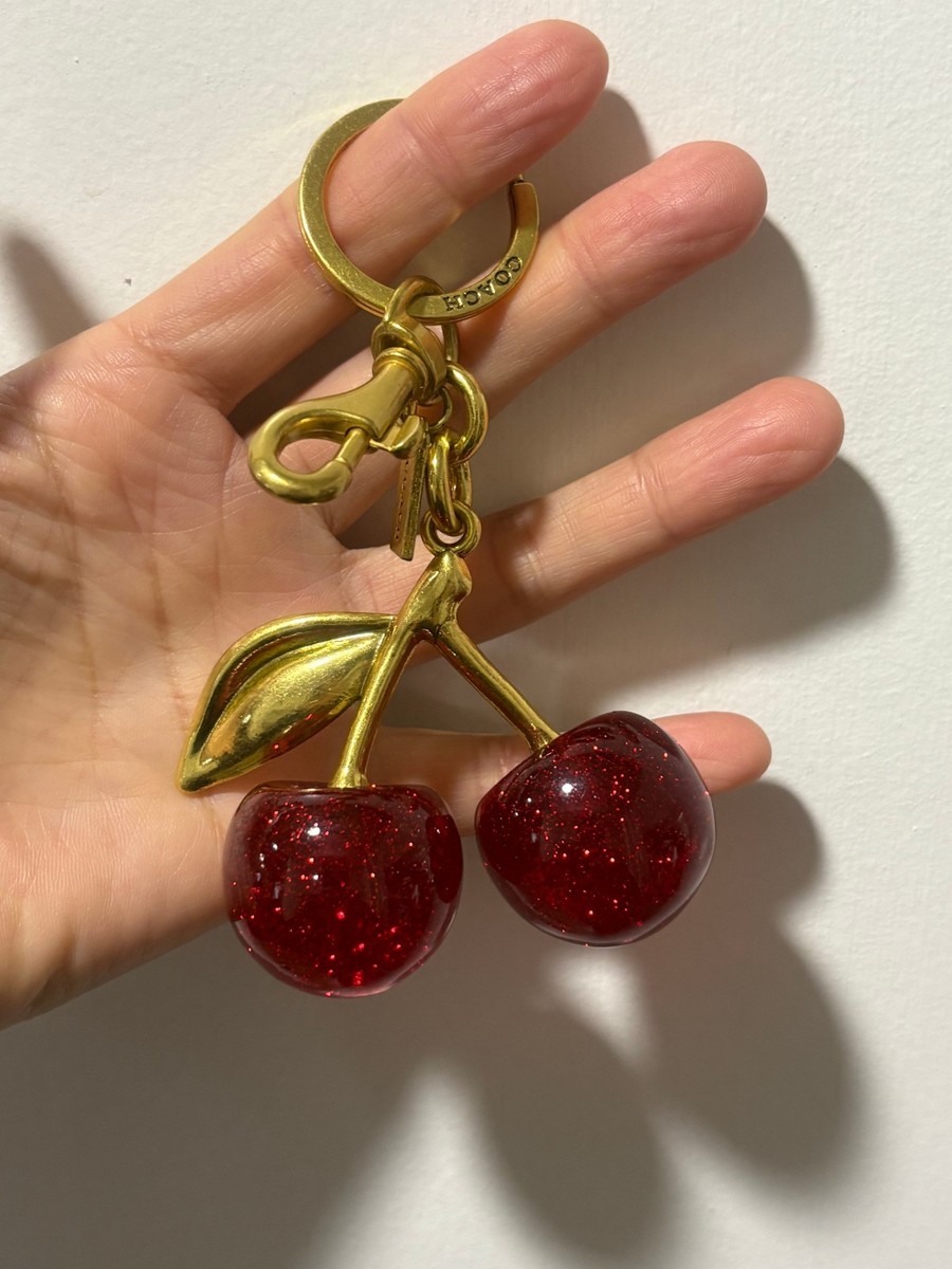 NEW Coach Red Cherry Apple Bag Charm Keychain Resin Metal Brass