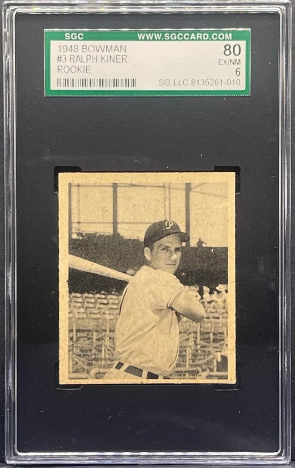 1948 Bowman Baseball #3 Ralph Kiner Rookie Pittsburgh Pirates RC HOF SGC 6 EX-NM