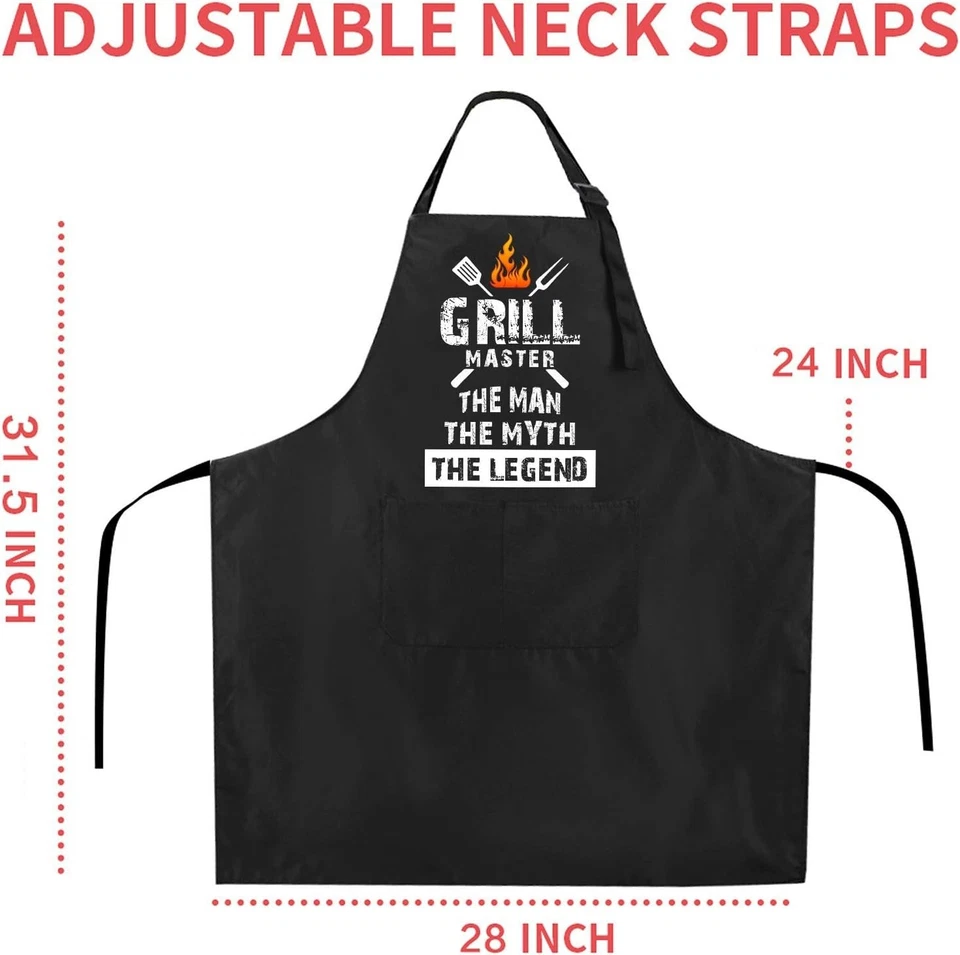 Delantales de chef negros Rosoz Divertidos para barbacoa para hombre, Grill Master, cocinero de cocina ajustable Foto 4 de 4
