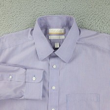 Roundtree  Yorke Gold Label Dress Shirt Mens 16 34/35 Blue Stripe Non Iron