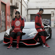  CHIEF V3R C3  RED-BLACK JOGGER SWEATSUITS CUT  SEW  TWO TONE 