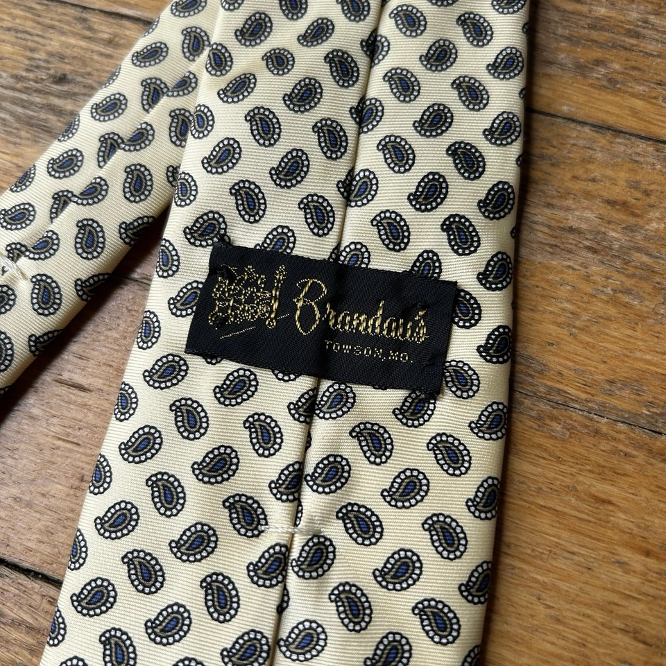 复古 20 世纪 50 年代领带白兰度蓝色佩斯利 Foulard 图案美国内衬面霜/象牙白 — 第 3/4 张图片