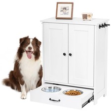 Dog Feeding Station with Storage Cabinet and 2 Elevated Dog Bowls, Hidden Pet...