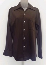 VTG 70s Joel California Brown Trilobal Polyester Button Up Shirt Men s Small