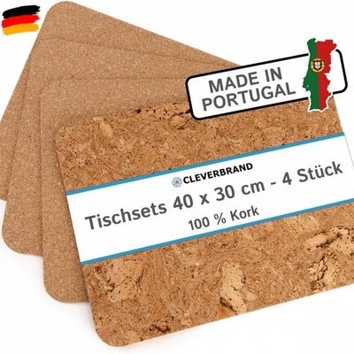 Cleverbrand Kork Tischset abwaschbar – 4er Set, 40 x 30 cm, 3 mm dick, h - Bild 1 von 4