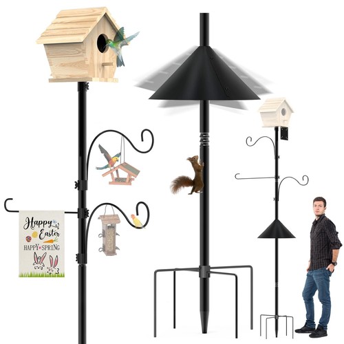 Bird Feeder Pole 118 Inch, Hummingbird House Mount Kit With Squirrel Proof Ba...