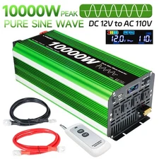 5000W 10000W Pure Sine Wave Power Inverter 12V to 120V With Remote Control Green