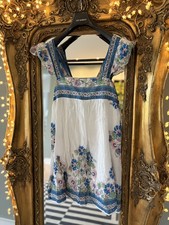 Juliet Dunn Babydoll Dress Flutter Sleeves Blue White Size 0 UK 6/8