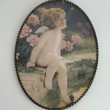 Vintage Cherub Cottagecore Angel Regency Oval Shabby Chic Wall Art Picture