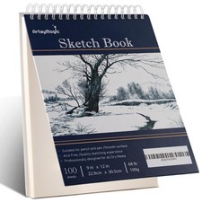 9 x 12 Sketch Book, Top Spiral Bound Pad, 100-Sheets white