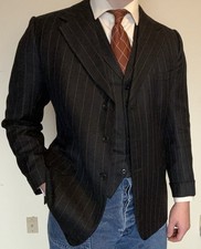 Vintage 70s Three Piece Suit, in 30s Style - Mens 40, Pinstripe Charcoal