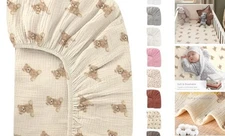 Premium Soft Cotton 52x28 Inches Muslin Crib Sheets Fitted Crib E - Teddy Bear