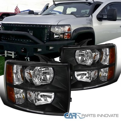 Black Fit 2007-2014 Chevy Silverado 1500 2500 3500 Headlights Headlamps Assembly
