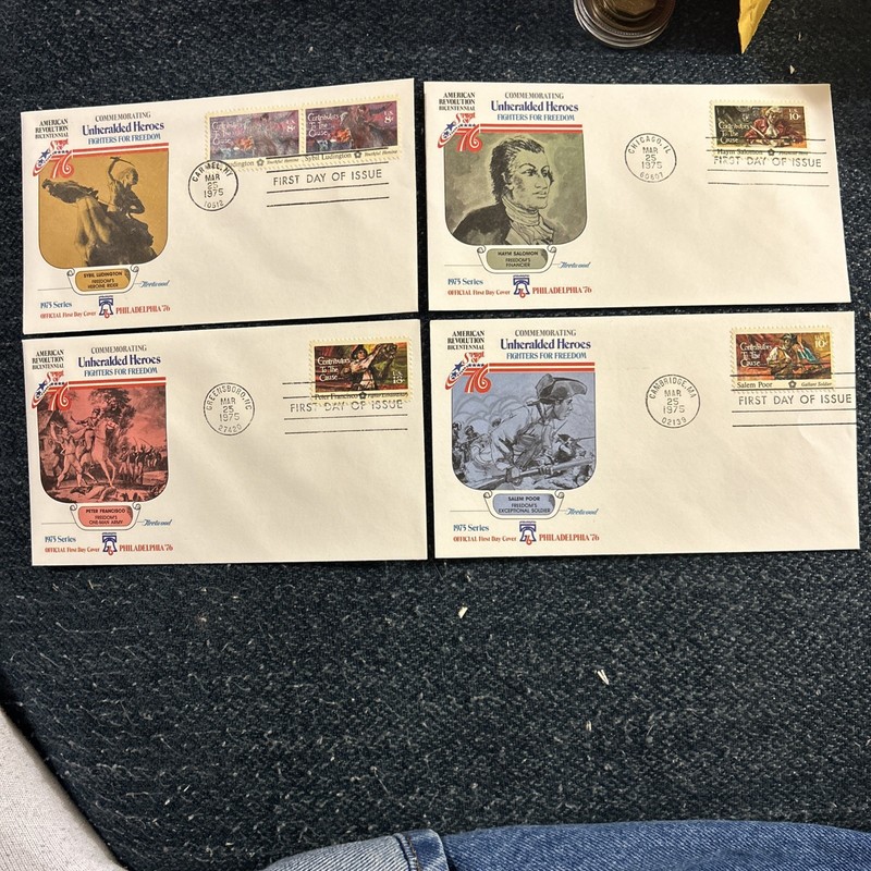 4 FLEETWOOD FDC COVERS: Unheralded Heroes SET 1975 Scott# 1559/1562