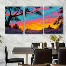 3pcs Original Warm Sunset Painting Perfect Wall Art Canvas Framed 50x70cm