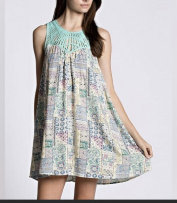 Kori America Aqua Patchwork Sleeveless Dress