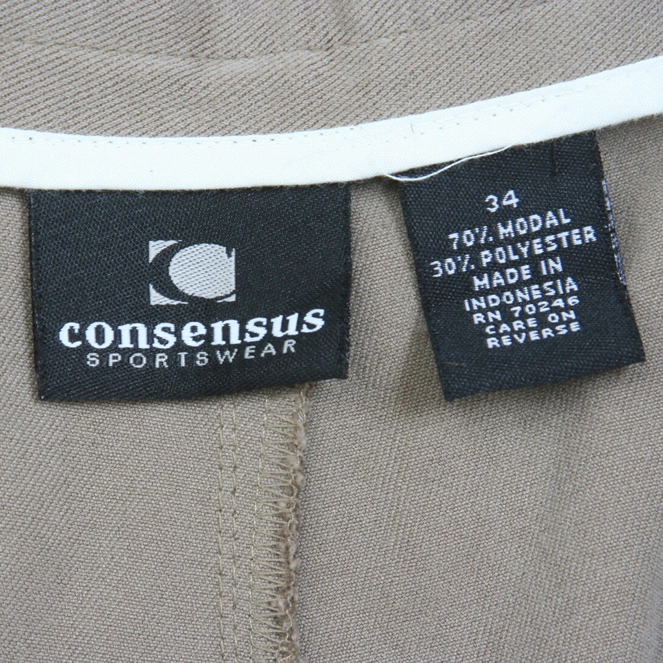 Consensus Beige / Khaki Pleated Man's Solid Men's Dress Shorts Large 34" X 9" P8 - Image 4 of 4
