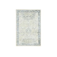 2'1"x3'2" Gray Silk and Oxidized Wool Oushak Design Hand Knotted Mat Rug R75525