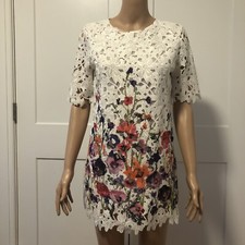 White Short Sleeve Lace Floral Mini Dress S