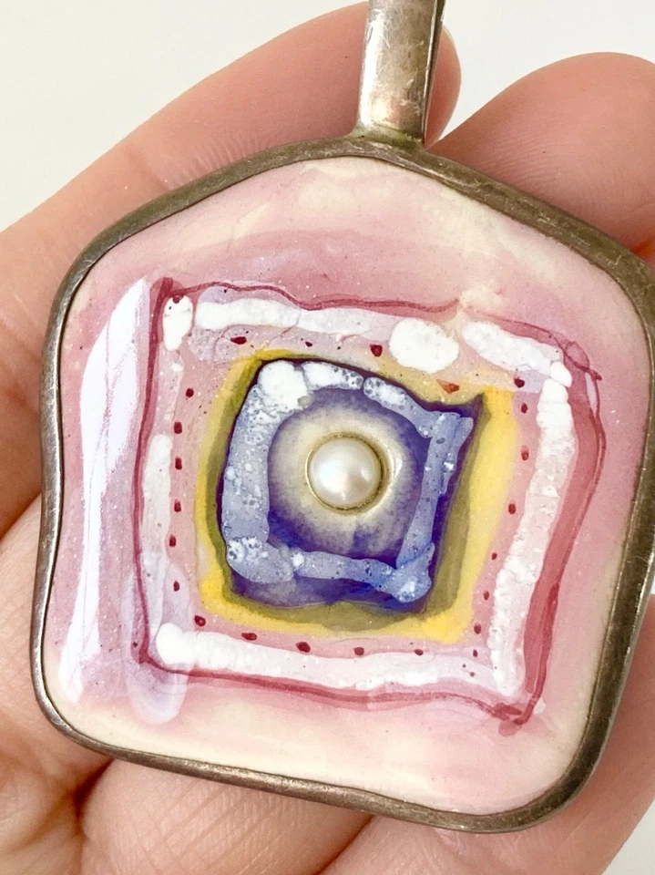 Colgante vintage de perlas de cerámica artesanal de plata de ley Foto 2 de 4