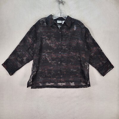 Y2K Chicos Womens Top Size M Black Floral Burnout Sheer Collar Button Up Blouse