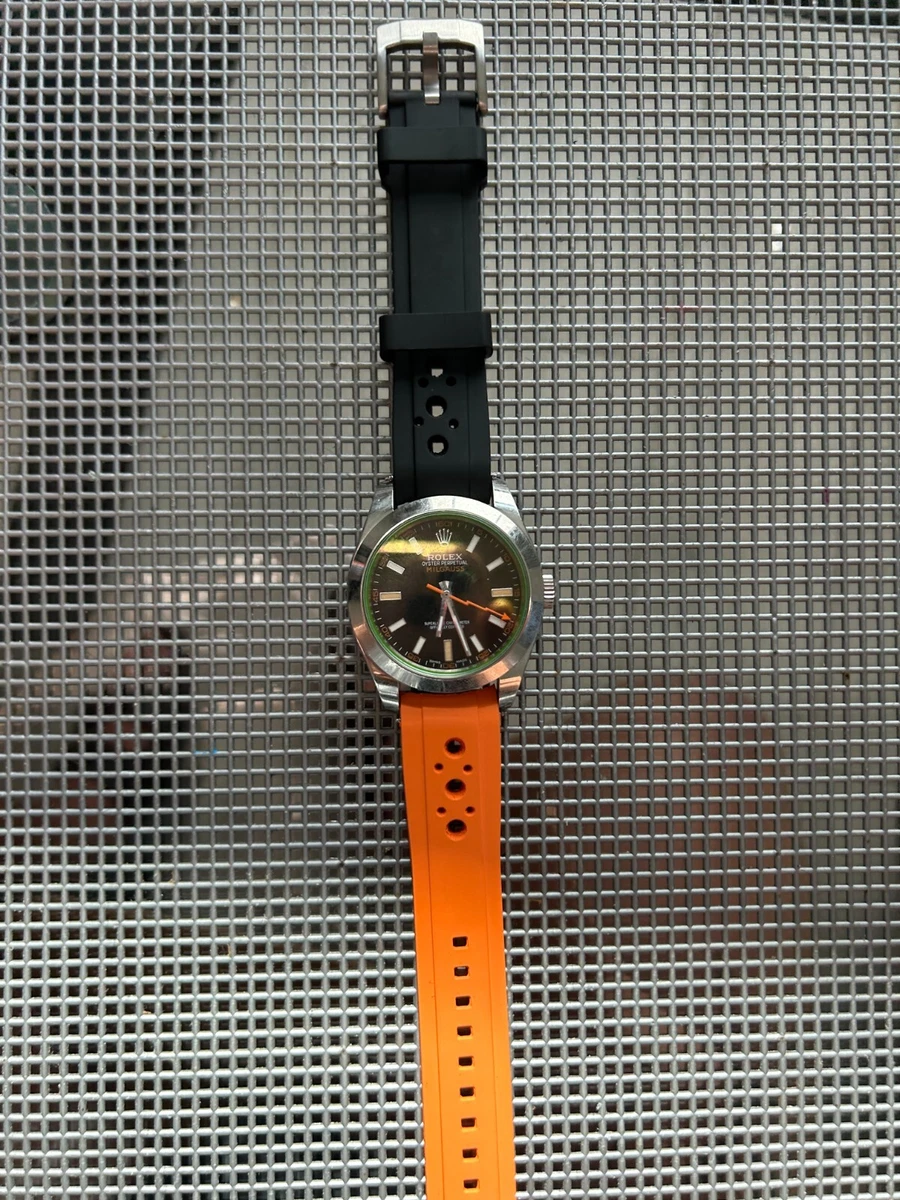 20mm BLACK ORANGE Vulcanized Caoutchouc rubber Racing Strap Rolex