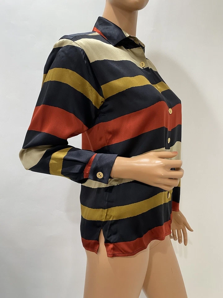 Maggy london 100% Silk Blouse Striped Black/brown Size Small 2 - Image 2 of 4