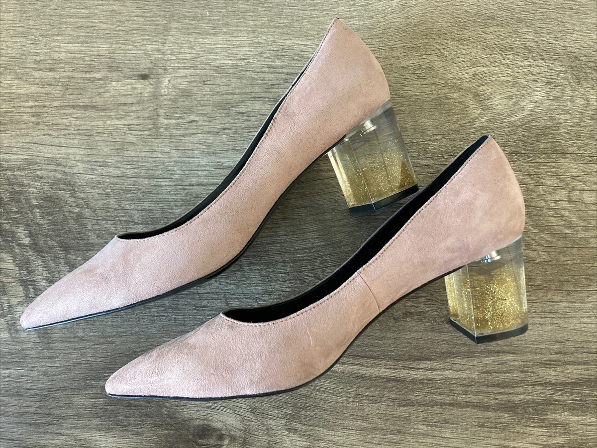 Charles Keith Light Pink Salmon Low Block Chunky Pumps Shoes Women Heel