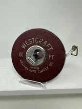 Vintage Westcraft Tape Measure Western Auto Supply 100 Foot Wind Up Crank Round