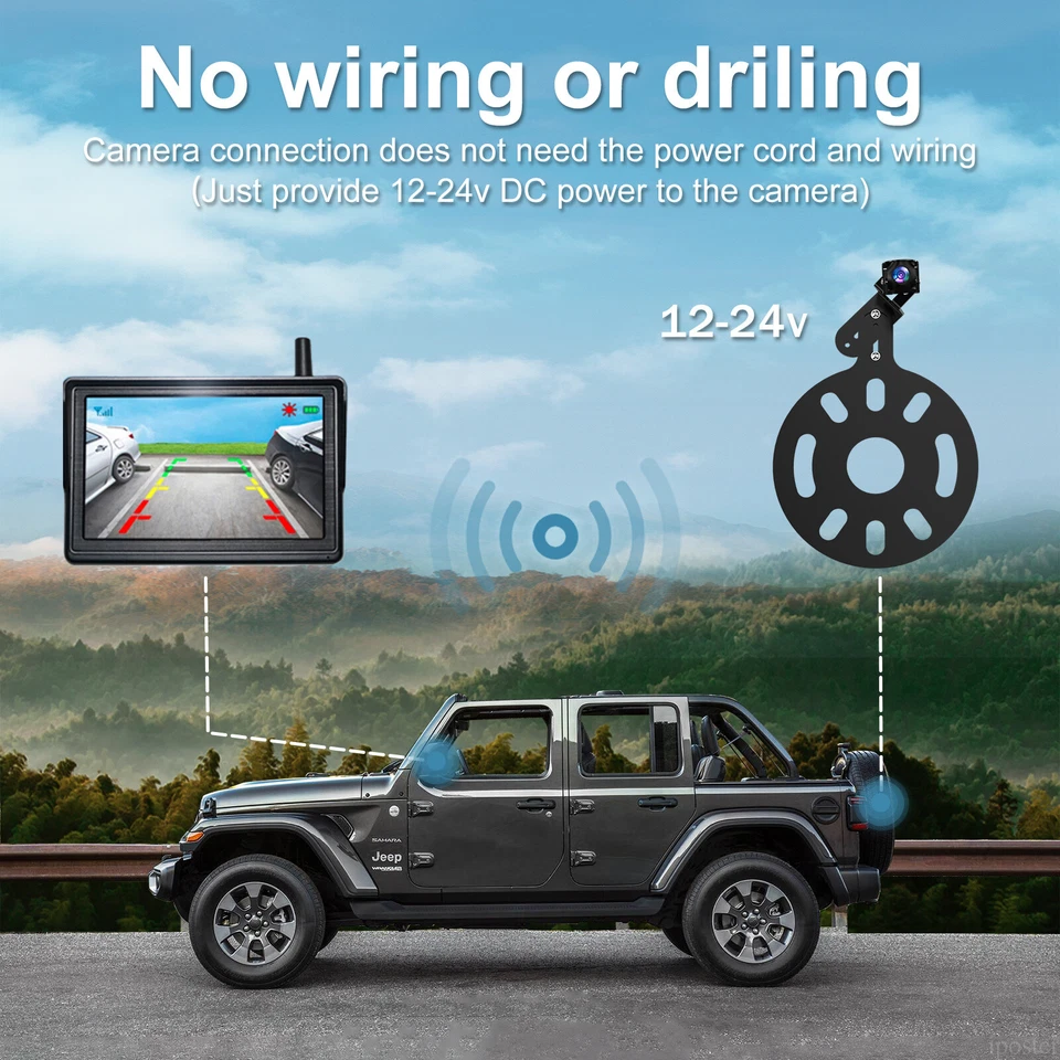 Digital Wireless 5" Monitor Spare Tire Mount Backup Camera Kit For Jeep Wrangler - Image 2 of 4