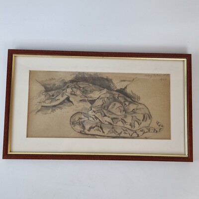 Raymond John Vandenbergh Pencil Study Malay Python Snake 25ft Initialed 1923