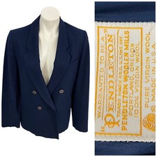Pendleton Blazer Womens 8 Blue Wool Double Breasted Jacket Office Work Capsule